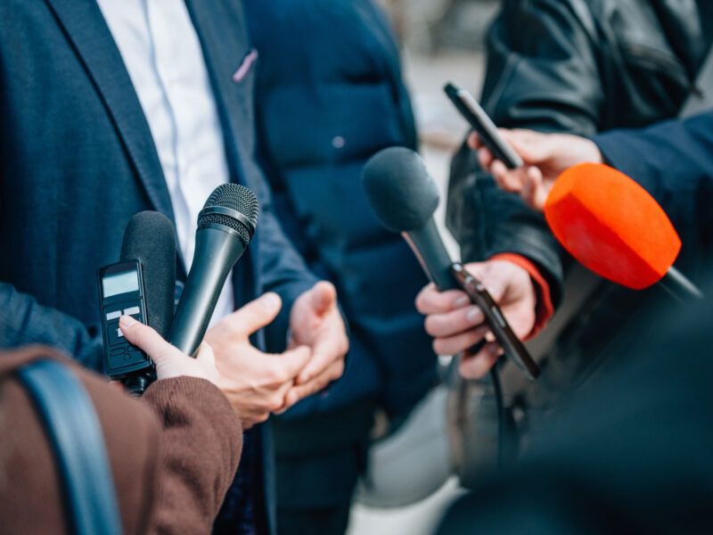 Microphones at a press conference